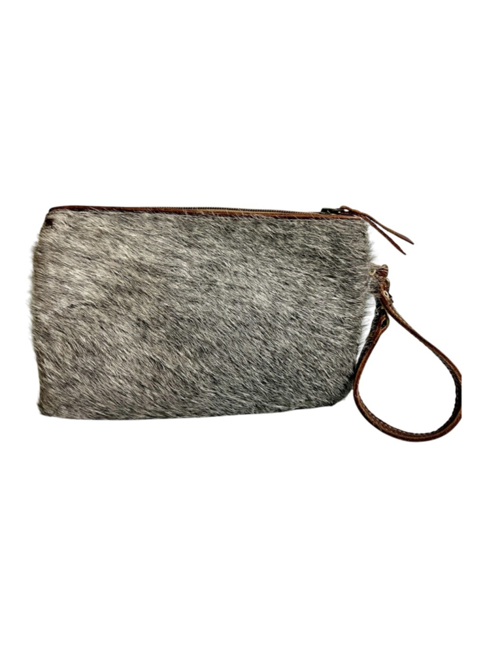 Myra handmade hair-on cowhide zip-top wristlet
